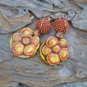 Fall Flowers, Polymer Clay Hibiscus and Beaded Bead Earrings